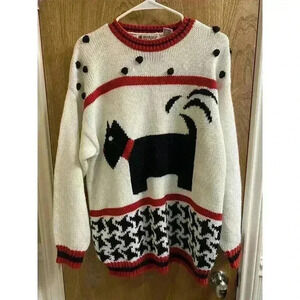 Vintage 90s Scottie Dog Knit Sweater By Beverly Hills Zoo Houndstooth Scottish L